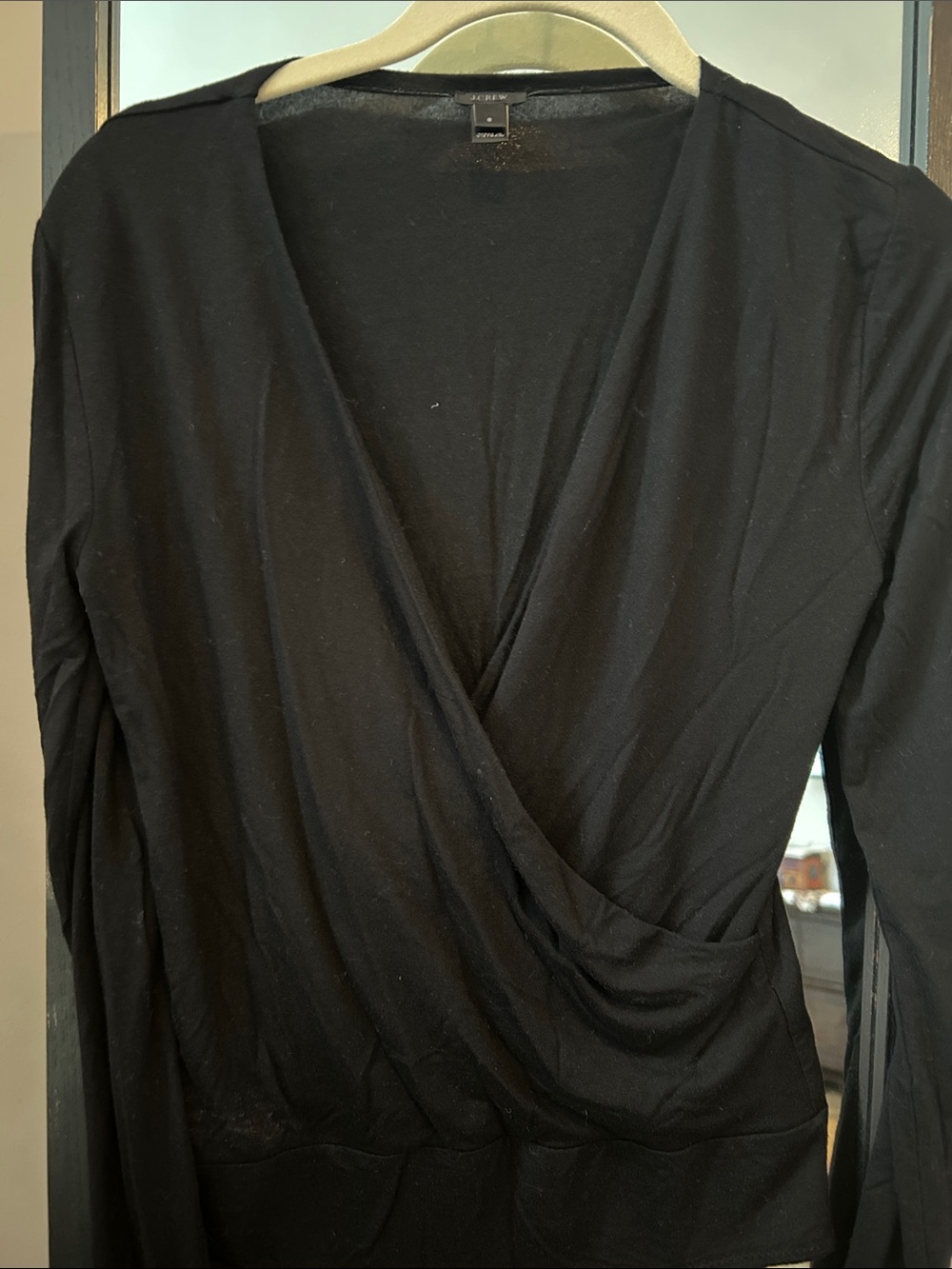 J. Crew Black Long-Sleeve Wrap Bodysuit